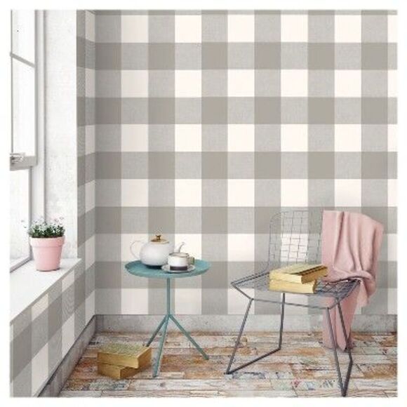 Threshold -  Buffalo Plaid 198"x20" Peel and Stick Wa Gray - Picture 2 of 4